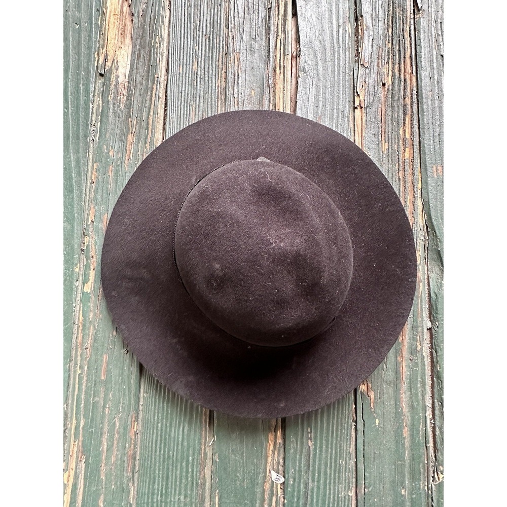 Frank Olive Private Collection Black Vintage Wool Felt Ribbon Wide Brim Hat